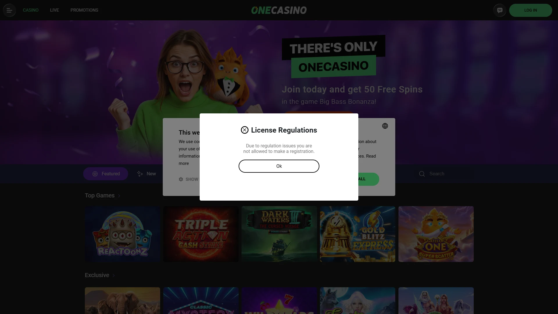 Casino One registration form
